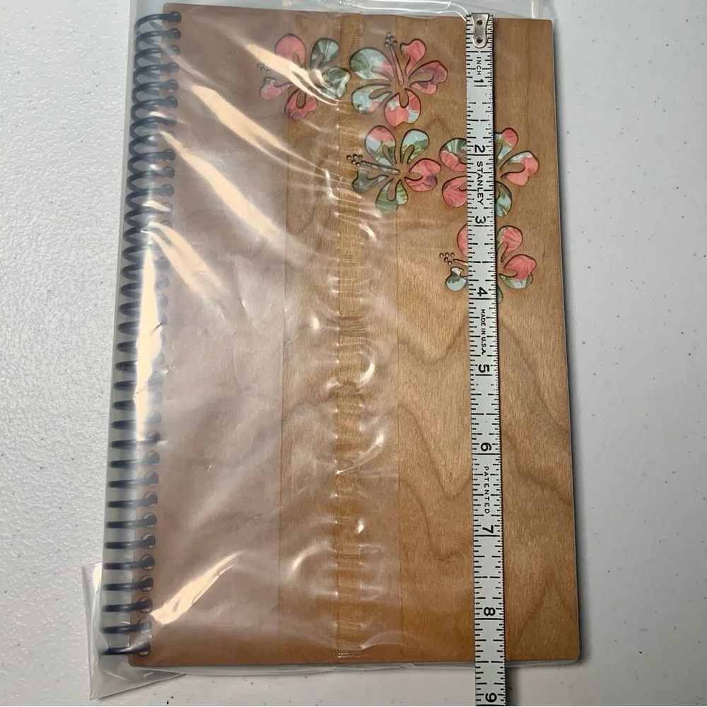 Hibiscus Floral Wooden Cover Spiral Sketchbook Unlined Notebook Journal, [NEW]
